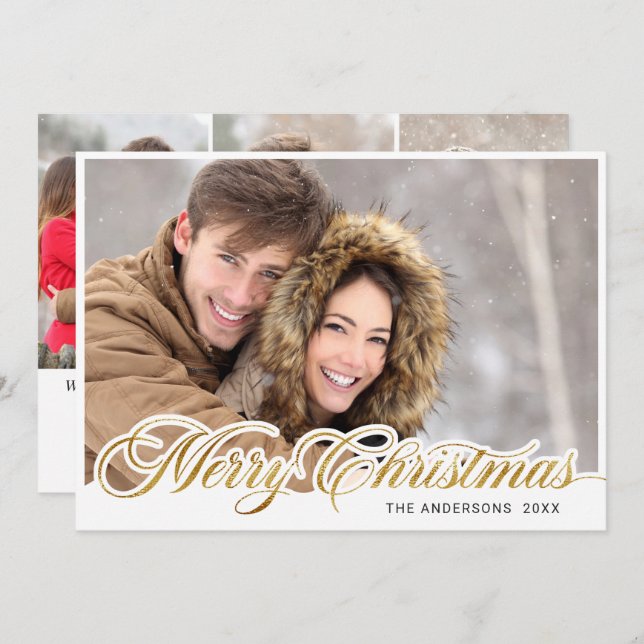 Simply Elegant Merry Christmas 4 PHOTO Greeting Holiday Card (Front/Back)