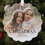 Simply Elegant Merry Christmas Photo | Black Tree Decoration Card<br><div class="desc">Send unique holiday greetings with these stylish photo Christmas cards that double as ornaments or large gift tags! The front contains a full bleed photo template and stylish typography reading, "Merry Christmas" in black. A white overlay towards the bottom allows the text to stand out against your photo. Text templates...</div>