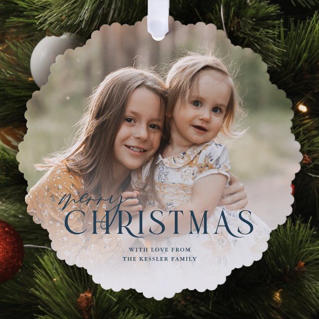Simply Elegant Merry Christmas Photo | Blue Tree Decoration Card (Creator Uploaded)