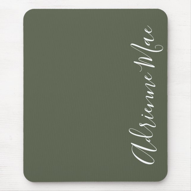 Simply Elegant Name Dark Chive Green Personalized Mouse Pad (Front)