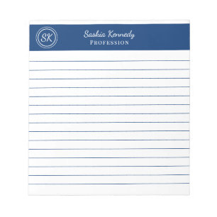 Simply Elegant Navy Lined Monogram Business Notepad