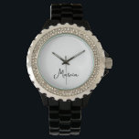 Simply Elegant Personalised Black Rhinestone Watch<br><div class="desc">Simply Elegant Personalised Black Rhinestone Watch

Perfect gift for mum,  girlfriend or wife - a beautiful black wrist watch with shiny rhinestones.  For casual walks or an evening out,  this watch can be worn at any time of day for any occasion.</div>