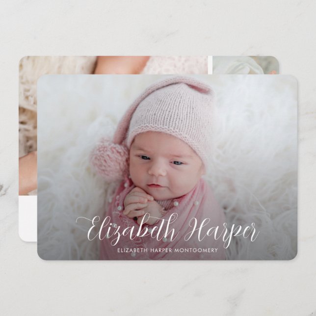 Simply Elegant Photo Collage Birth Announcement (Front/Back)