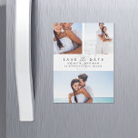 Simply Elegant Photo Collage Save the Date Magnetic Invitation<br><div class="desc">Say yes to these beautiful photo collage save the date cards and announce your big day to friends and family in chic style! Unique magnetic save the date cards feature three of your favorite engagement photos -- two at the top, and one at the bottom -- with "save the date"...</div>