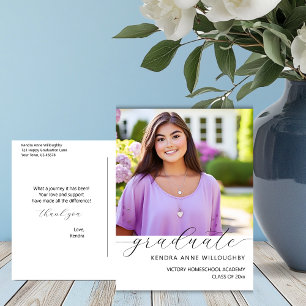 Simply Elegant Photo Homeschool Grad Thank You Postcard