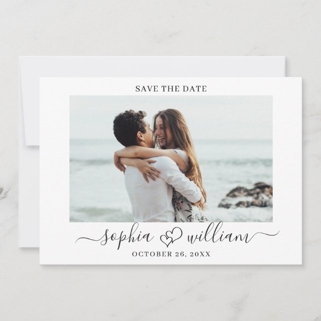 Simply Elegant Photo Wedding Hearts Simple  Save The Date (Front)