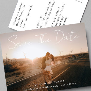 Simply Elegant Photo White Text Save The Date Announcement Postcard