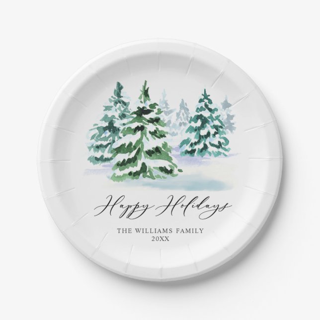 Simply Elegant Pine Tree Christmas Greeting Paper  Paper Plate (Front)