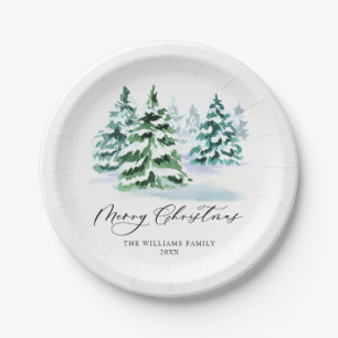 Simply Elegant Pine Tree Christmas Greeting Paper Plate