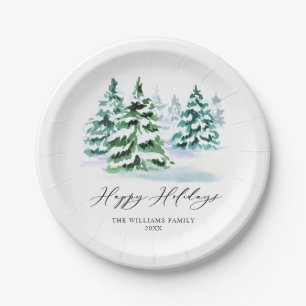 Simply Elegant Pine Tree Christmas Greeting Paper  Plate