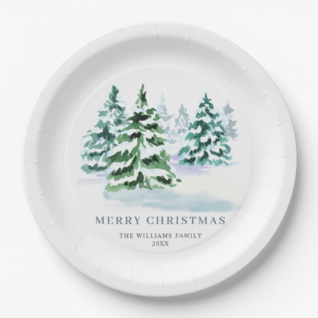 Simply Elegant Pine Tree Christmas Holiday Paper Plate (Front)