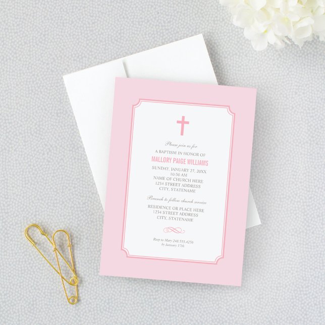 Simply Elegant Pink Baby Girl Baptism Invitation (Creator Uploaded)