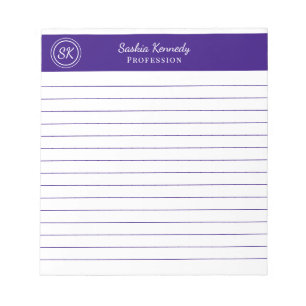 Simply Elegant Purple Lined Monogram Business Notepad