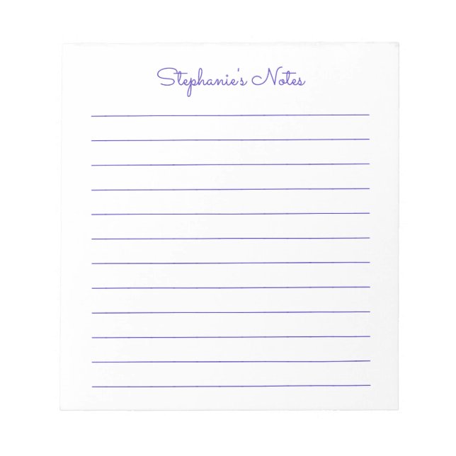 Simply Elegant Purple Lined Personalised Notepad (Front)