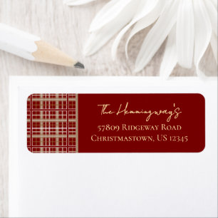 Simply Elegant Red Christmas Plaid Return Address Label