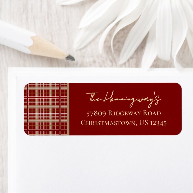 Simply Elegant Red Christmas Plaid Return Address Label (Insitu)