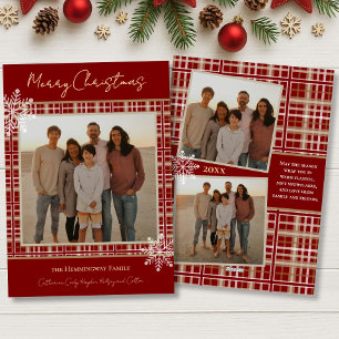Simply Elegant Red Plaid Snowflakes Cosy Christmas Holiday Card