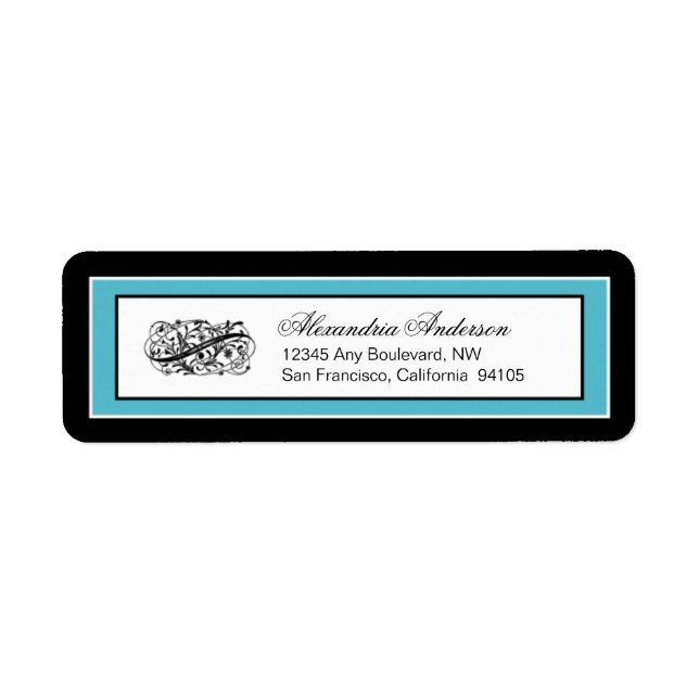 Simply Elegant Return Address Label (black/aqua) (Front)