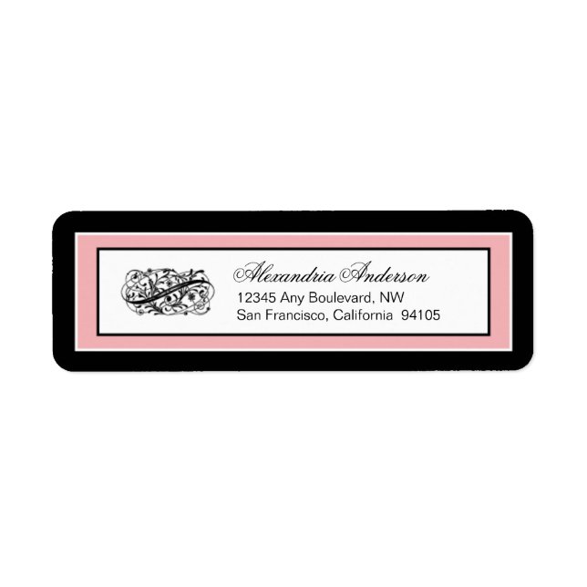 Simply Elegant Return Address Label (black/pink) (Front)