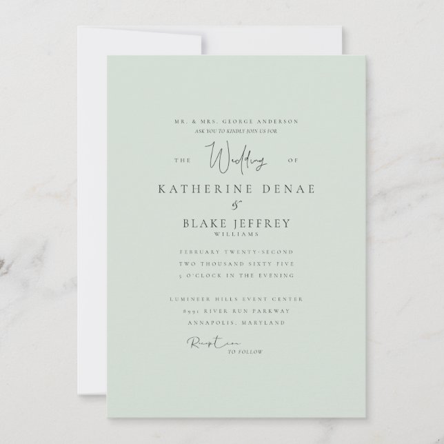 Simply Elegant Sage Wedding Bride Parents  I Invitation (Front)