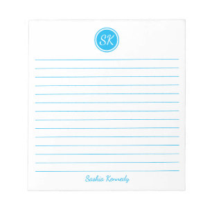 Simply Elegant Sky Blue Lined Monogram Name Notepad