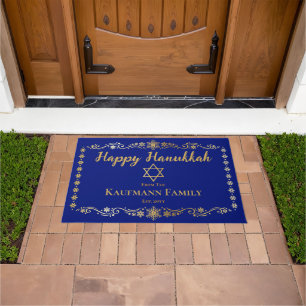 Simply Elegant Snowflakes Happy Hanukkah Name Doormat