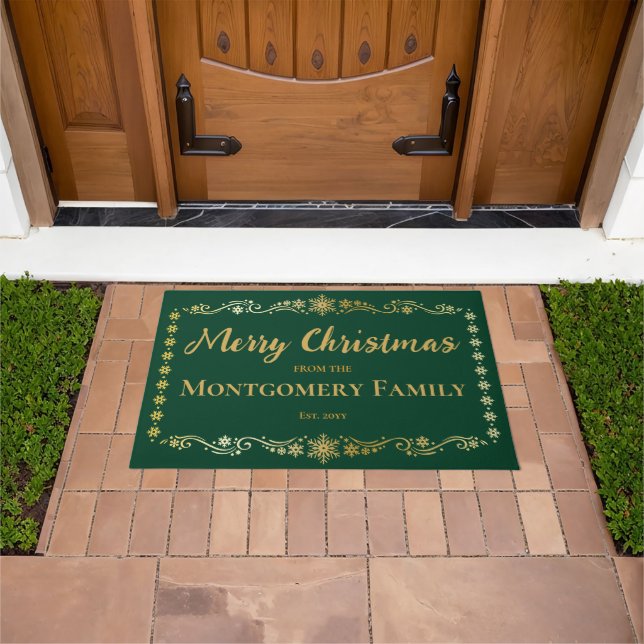 Simply Elegant Snowflakes Merry Christmas Name Doormat (Outdoor)