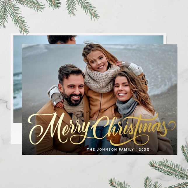 Simply Elegant Sparkle Christmas 2 PHOTO Gold Foil Holiday Card (Creator Uploaded)