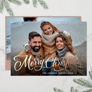 Simply Elegant Sparkle Christmas 2 PHOTO Rose Gold Foil Holiday Card