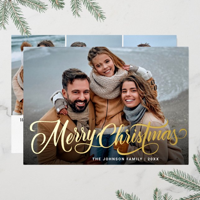 Simply Elegant Sparkle Christmas 4 PHOTO Gold Foil Holiday Card (Creator Uploaded)
