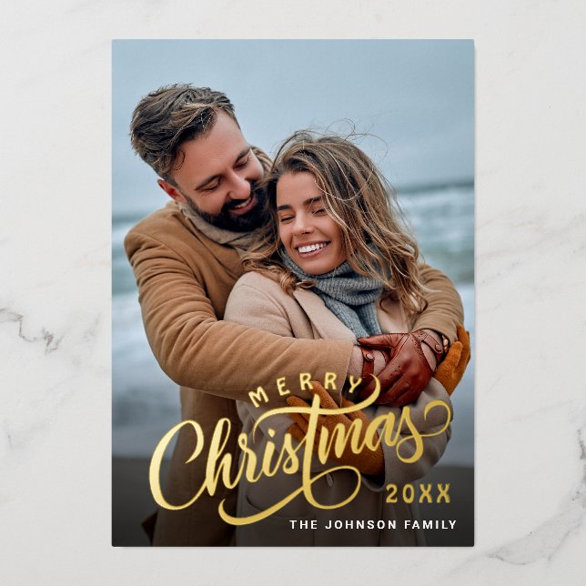 Simply Elegant Sparkle Christmas PHOTO Gold Foil Holiday Card (Front)