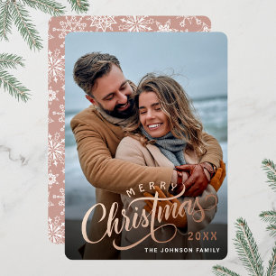 Simply Elegant Sparkle Christmas PHOTO Rose Gold Foil Holiday Card