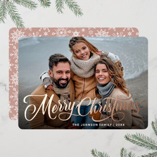 Simply Elegant Sparkle Christmas PHOTO Rose Gold Foil Holiday Card