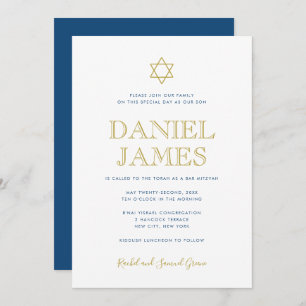 Simply Elegant Star of David Bar Mitzvah-Navy Gold Invitation
