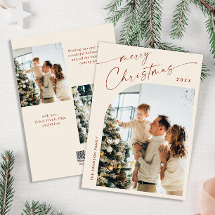 Simply Elegant Stylish 3 PHOTO Christmas Greeting Holiday Card