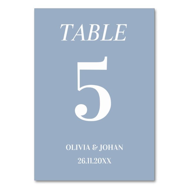 Simply Elegant Typography Blue Modern Wedding Table Number (Front)