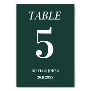 Simply Elegant Typography Emerald Modern Wedding Table Number