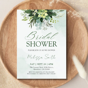 Simply Elegant Watercolor Greenery Bridal Shower Invitation