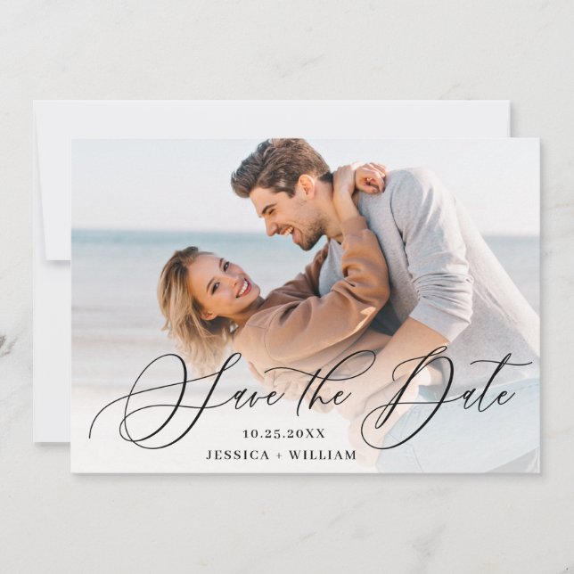 Simply Elegant Wedding 4 PHOTO Simple Modern Save The Date (Front)