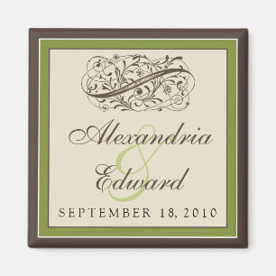 Simply Elegant Wedding Favour Magnet: olive green Magnet