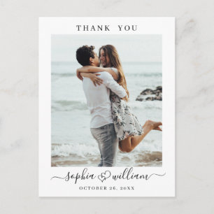 Simply Elegant Wedding Hearts Photo Thank You Postcard