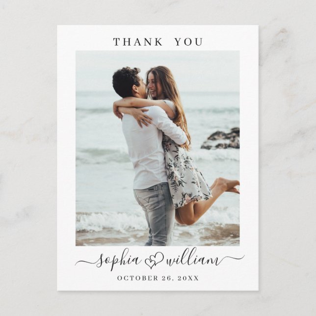 Simply Elegant Wedding Hearts Photo Thank You Postcard (Front)