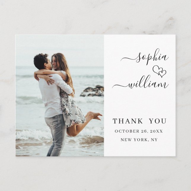 Simply Elegant Wedding Hearts Photo Thank You Postcard (Front)