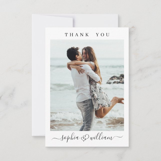 Simply Elegant Wedding Hearts Simple 2 Photo Thank You Card (Front)