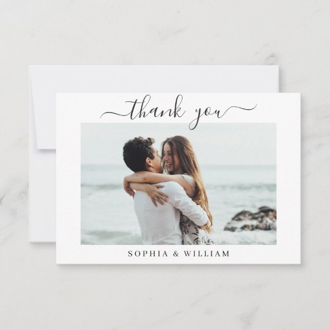 Simply Elegant Wedding Hearts Simple 2 Photo Thank You Card (Front)