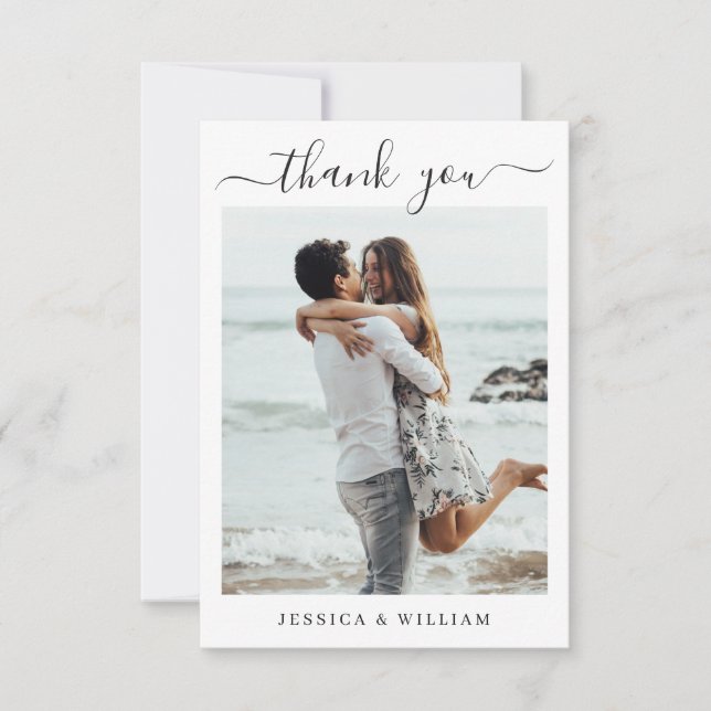 Simply Elegant Wedding Hearts Simple Photo Thank You Card (Front)