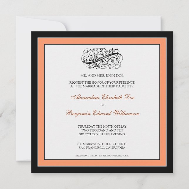 Simply Elegant Wedding Invitation (black/coral) (Front)