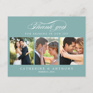 Simply Elegant Wedding Photo Thank You Card Blue