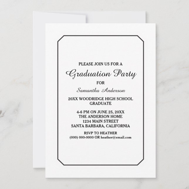 Simply Elegant White Graduation Party Invite (Front)