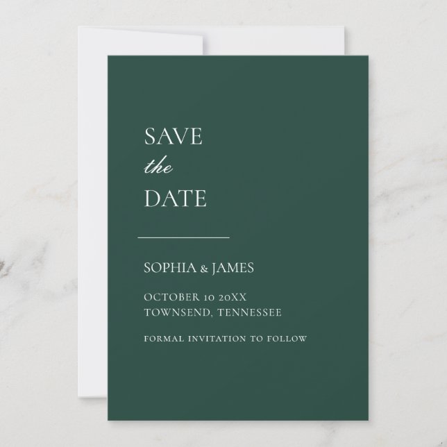 Simply Emerald Green Typography Modern Save The Date (Front)